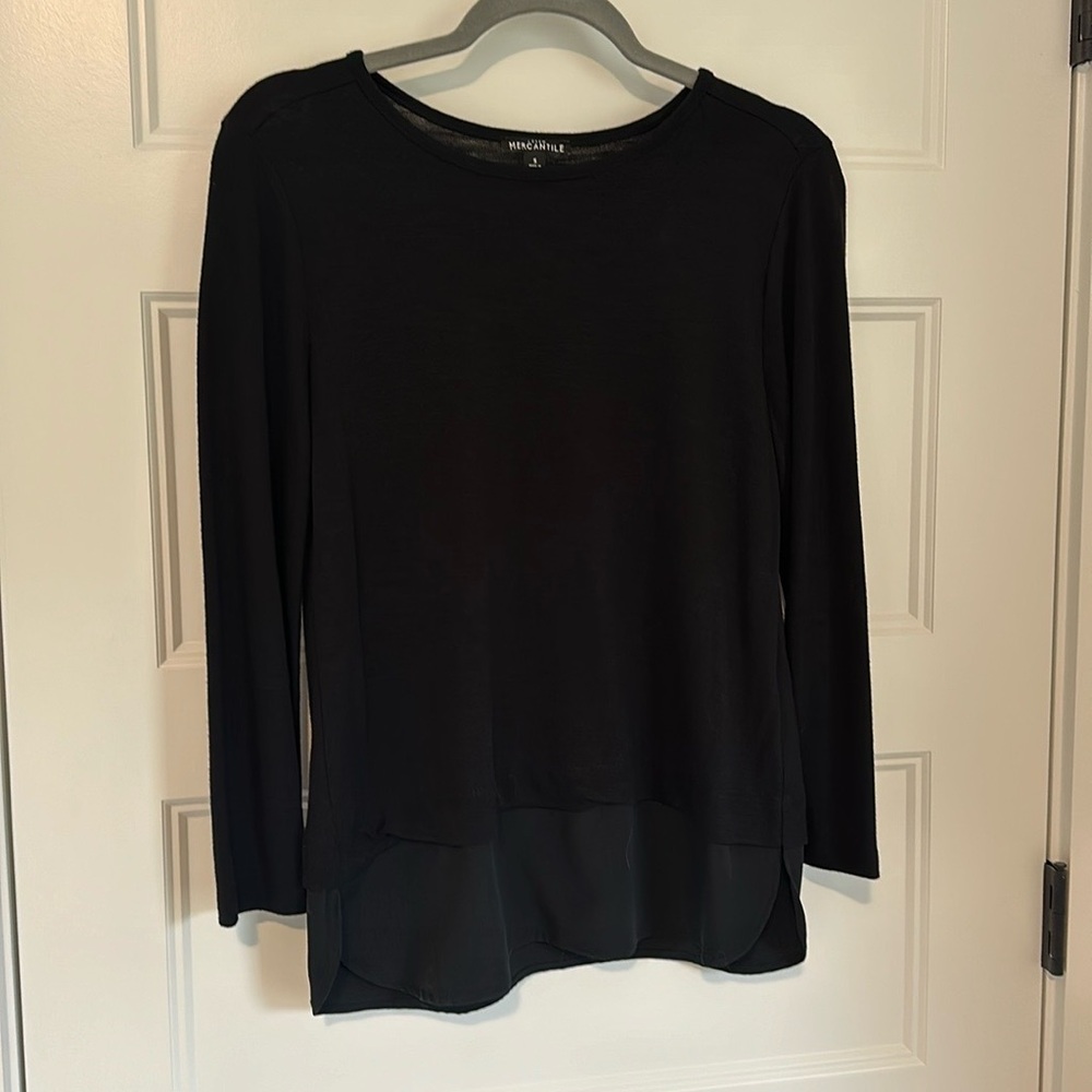 J. Crew Mercantile Womem’s Black Longsleeve Layerd Top Blouse Size Small